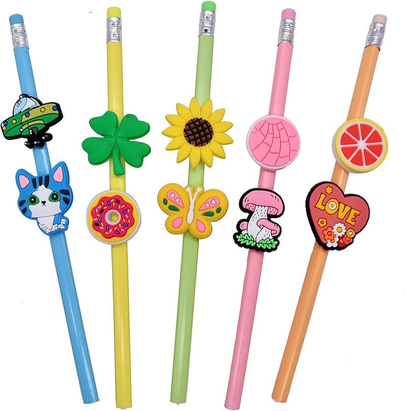 YEALQUE YEALQU 60PCS Random Different Pencil Topper Decoations Cute PVC Pencil Toppes Lovely Black Clip for Pupil/Junior Students Gifts Awards - Image 2